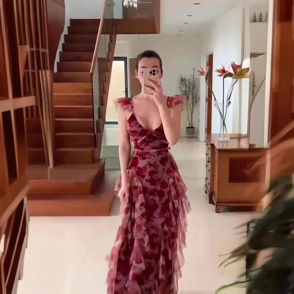 MARIELA™ – Robe longue romantique à volants fleuris