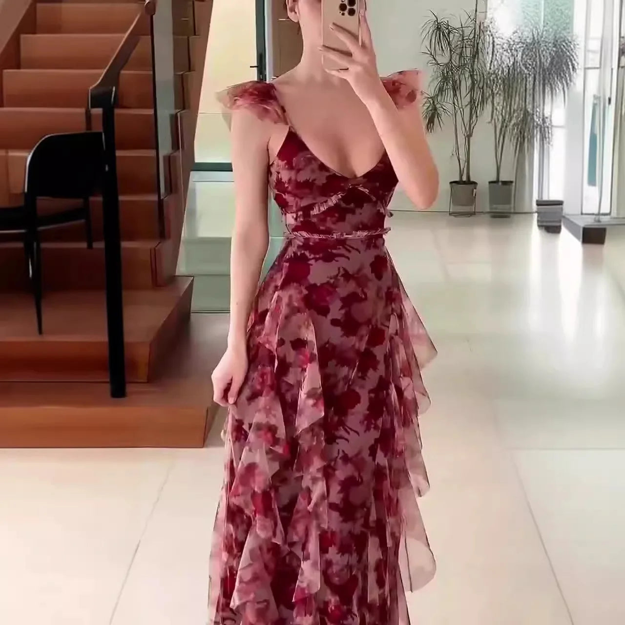 MARIELA™ – Robe longue romantique à volants fleuris
