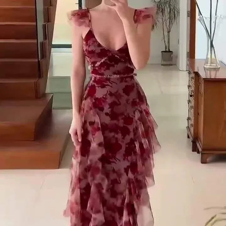 MARIELA™ – Robe longue romantique à volants fleuris