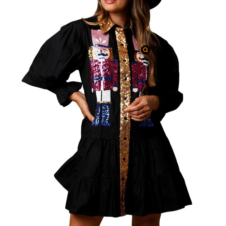SHEENA™ - Mini robe sweatshirt de fêtes à jupe à paillettes