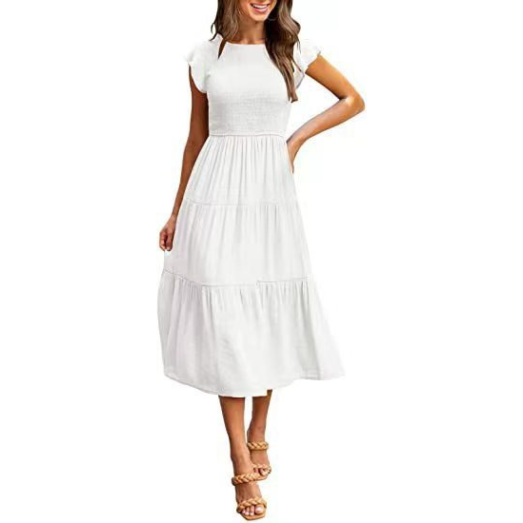 KRISELLE™ - Elegant Flutter Sleeve Smoke Midi Dress