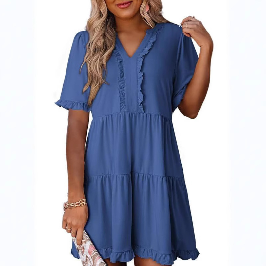 SHAILA™ - Robe Courte Décontractée Col en V