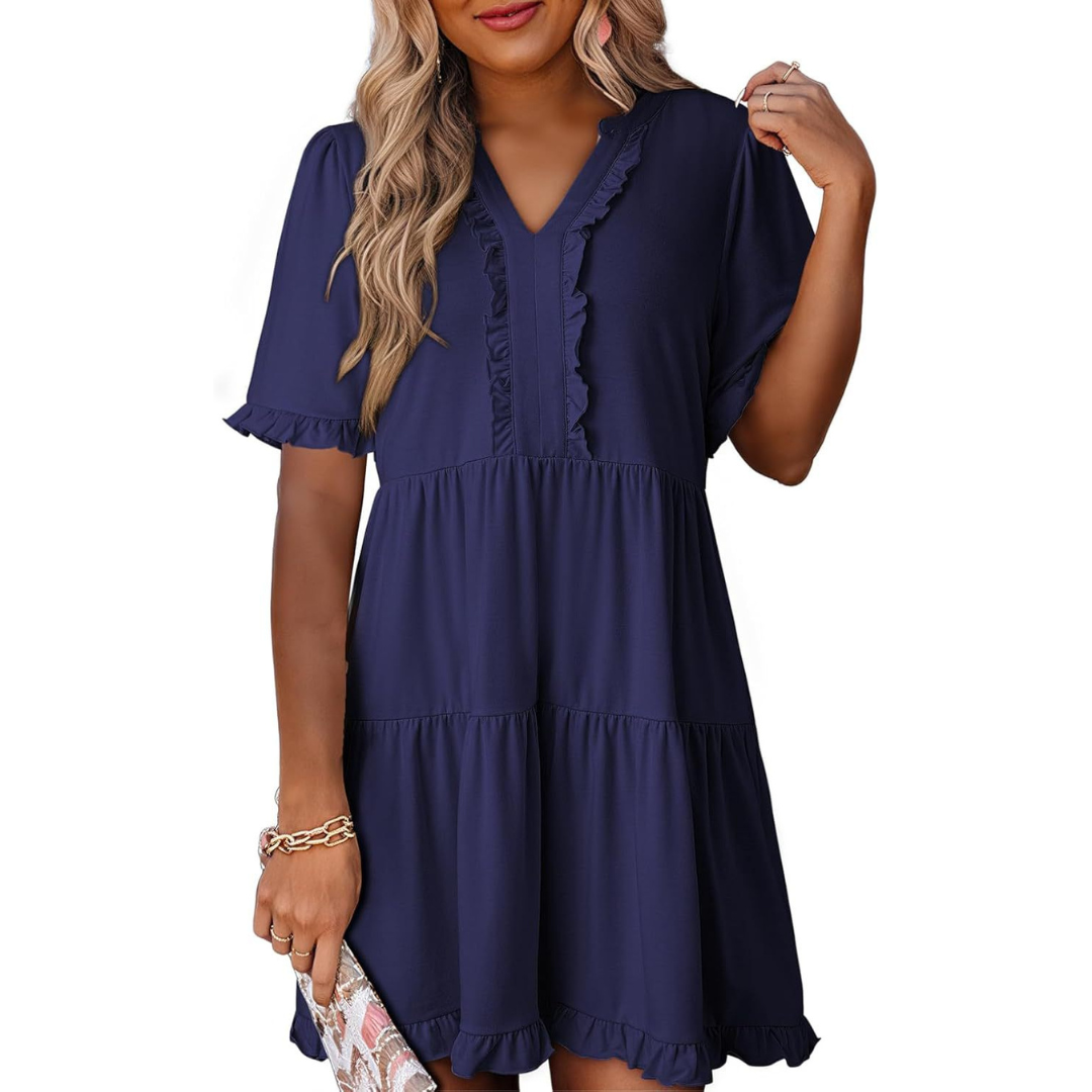 SHAILA™ - Robe Courte Décontractée Col en V