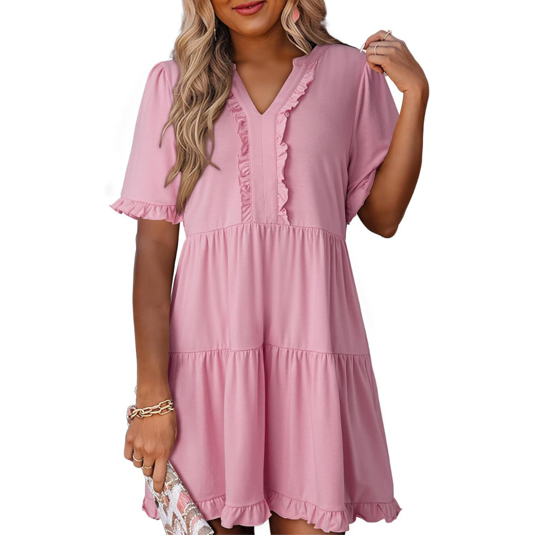 SHAILA™ - Robe Courte Décontractée Col en V