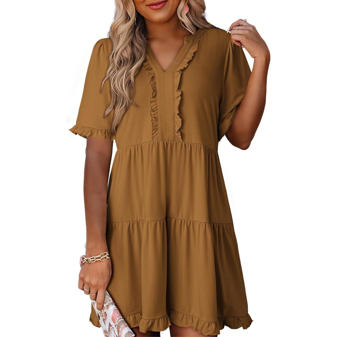 SHAILA™ - Robe Courte Décontractée Col en V