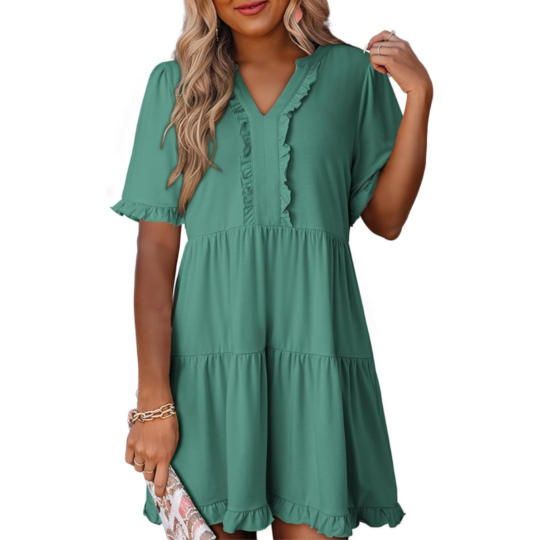 SHAILA™ - Robe Courte Décontractée Col en V
