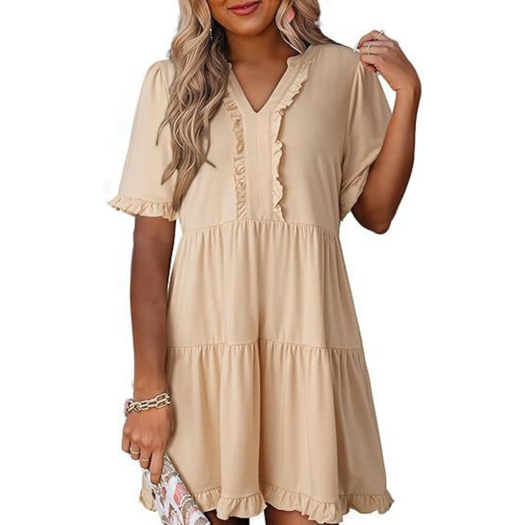SHAILA™ - Robe Courte Décontractée Col en V