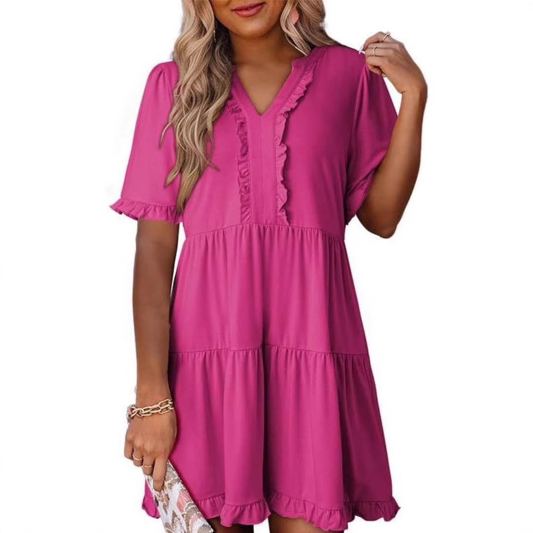 SHAILA™ - Robe Courte Décontractée Col en V