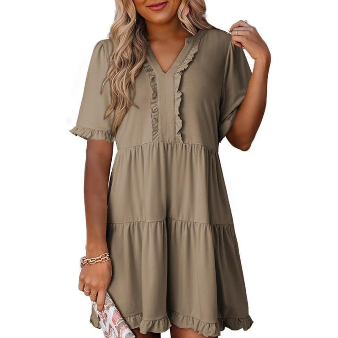 SHAILA™ - Robe Courte Décontractée Col en V