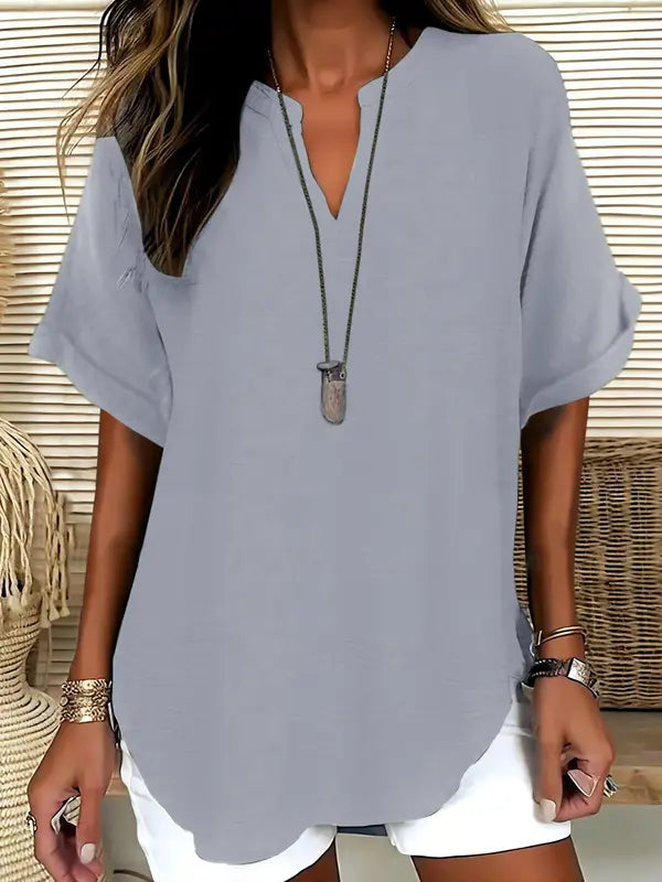 SEREIA™ - Blouse unie décontractée à manches courtes