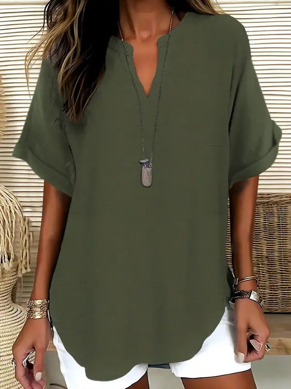 SEREIA™ - Blouse unie décontractée à manches courtes