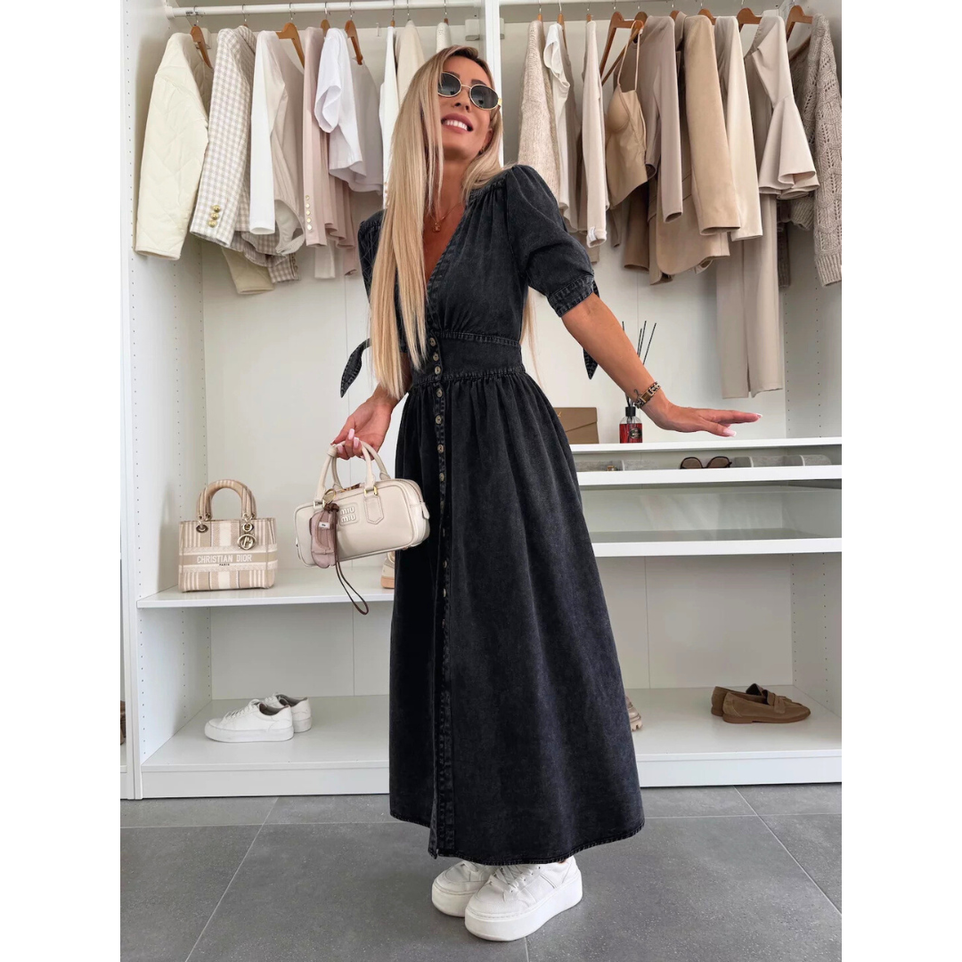 MAELLE™ – Robe mi-longue élégante à col en V