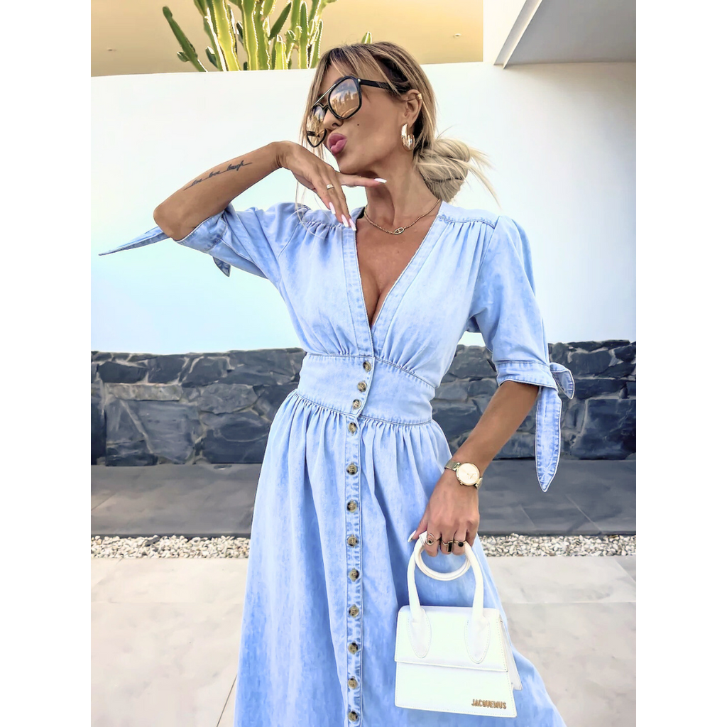 MAELLE™ – Robe mi-longue élégante à col en V