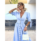 MAELLE™ – Robe mi-longue élégante à col en V