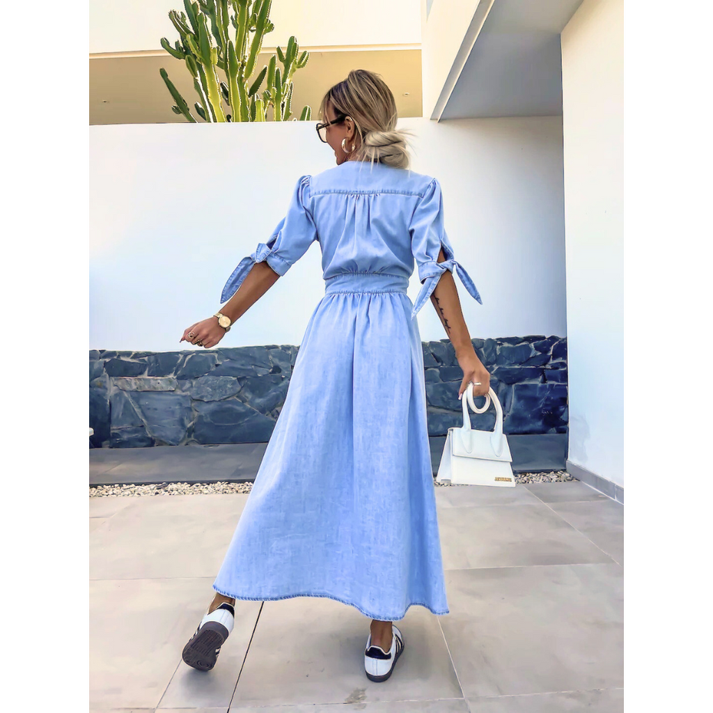 MAELLE™ – Robe mi-longue élégante à col en V
