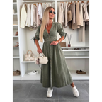 MAELLE™ – Robe mi-longue élégante à col en V
