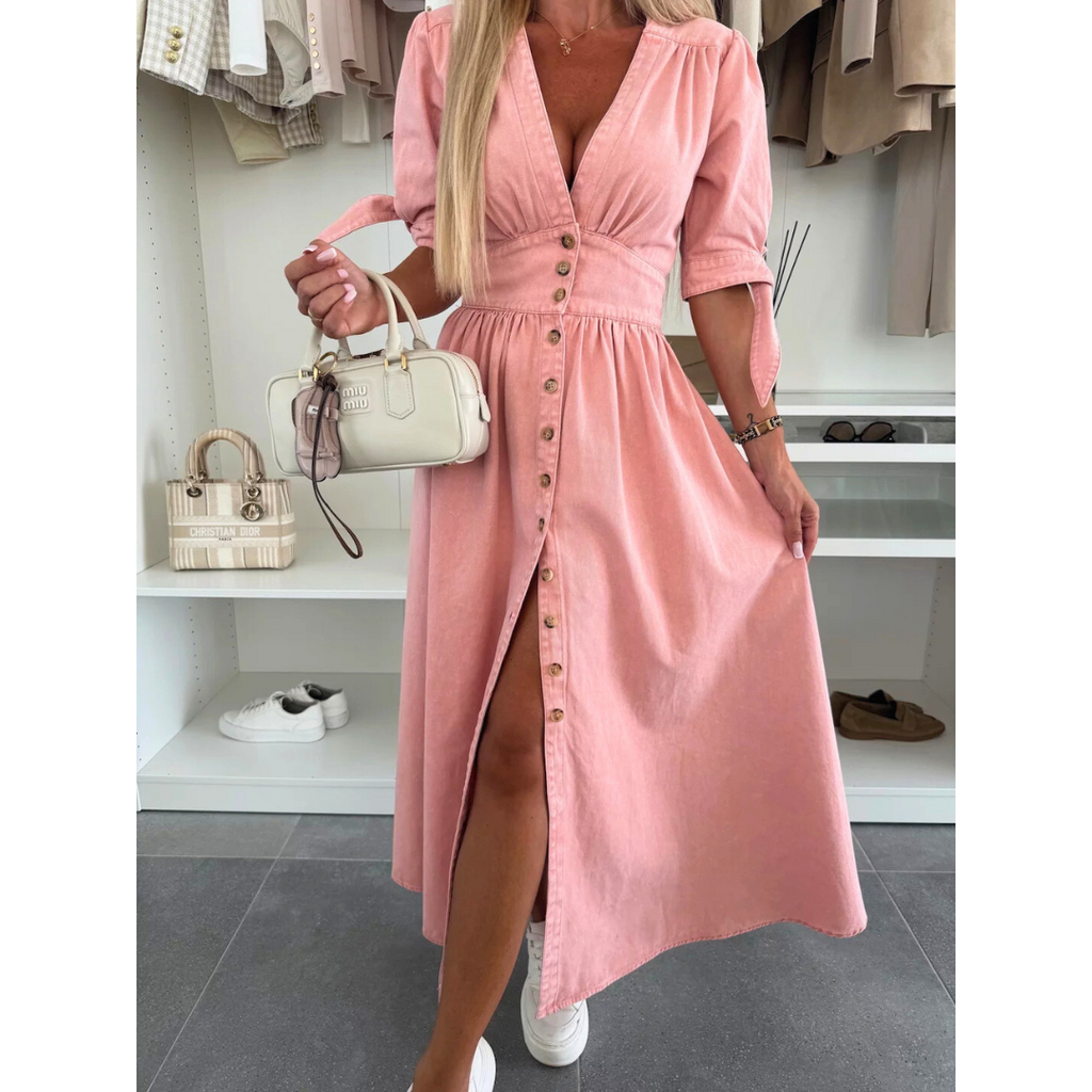 MAELLE™ – Robe mi-longue élégante à col en V