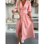 MAELLE™ – Robe mi-longue élégante à col en V