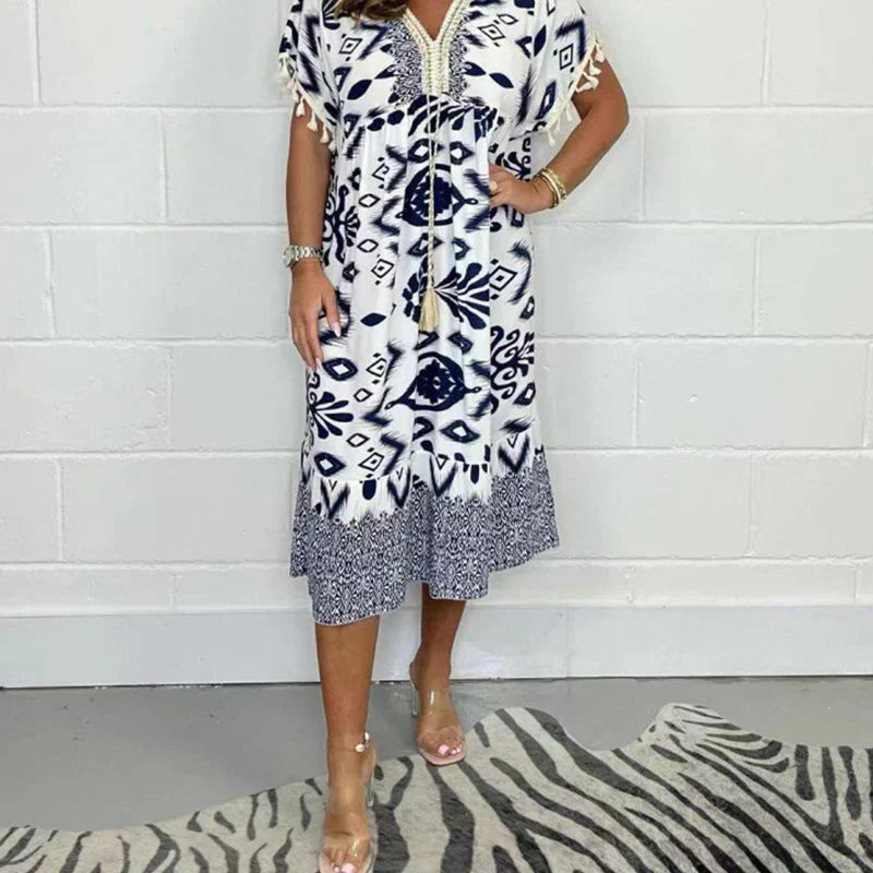 Mildred | Printed A-Line Dress with Drawstring Waist