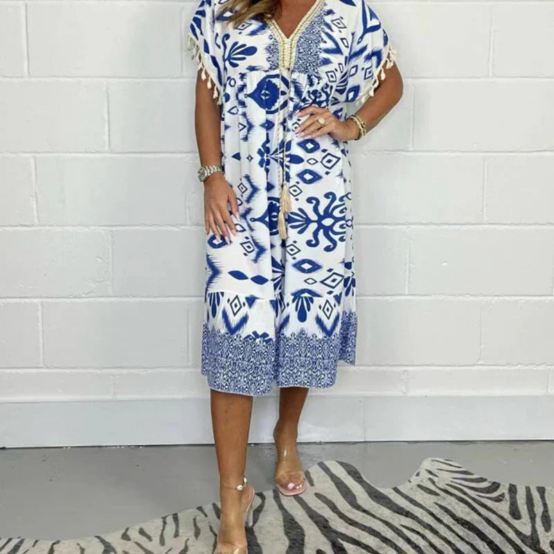Mildred | Printed A-Line Dress with Drawstring Waist