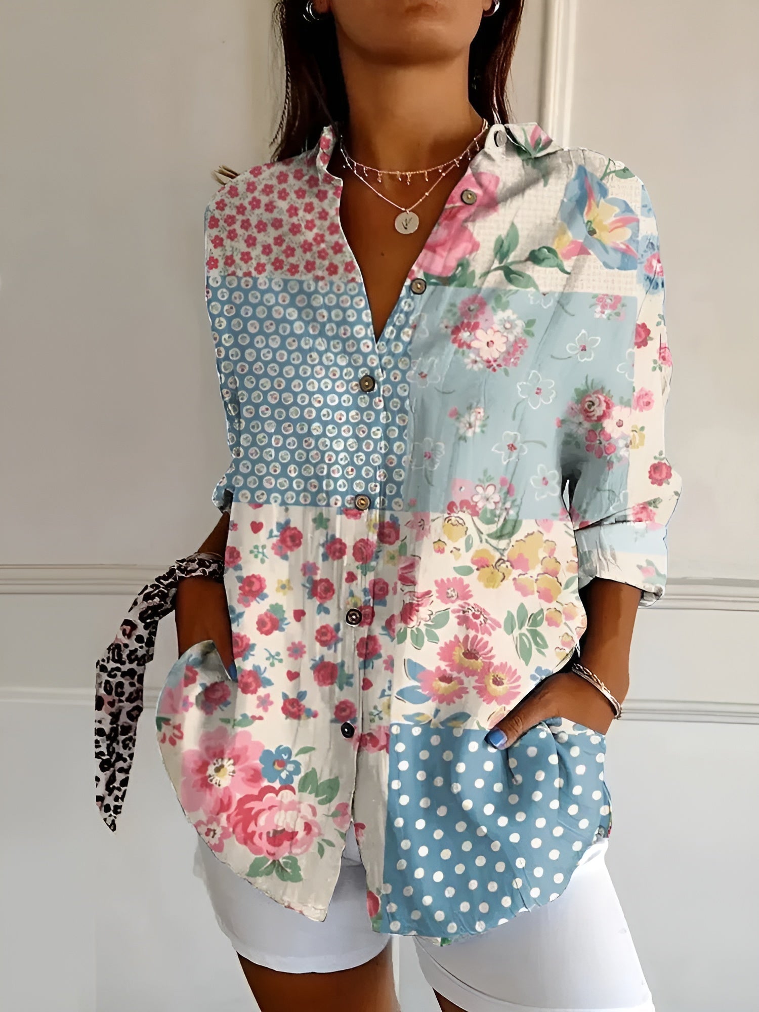 MELODIE™ – Chemise Boutonnée Fleurie et Élégante